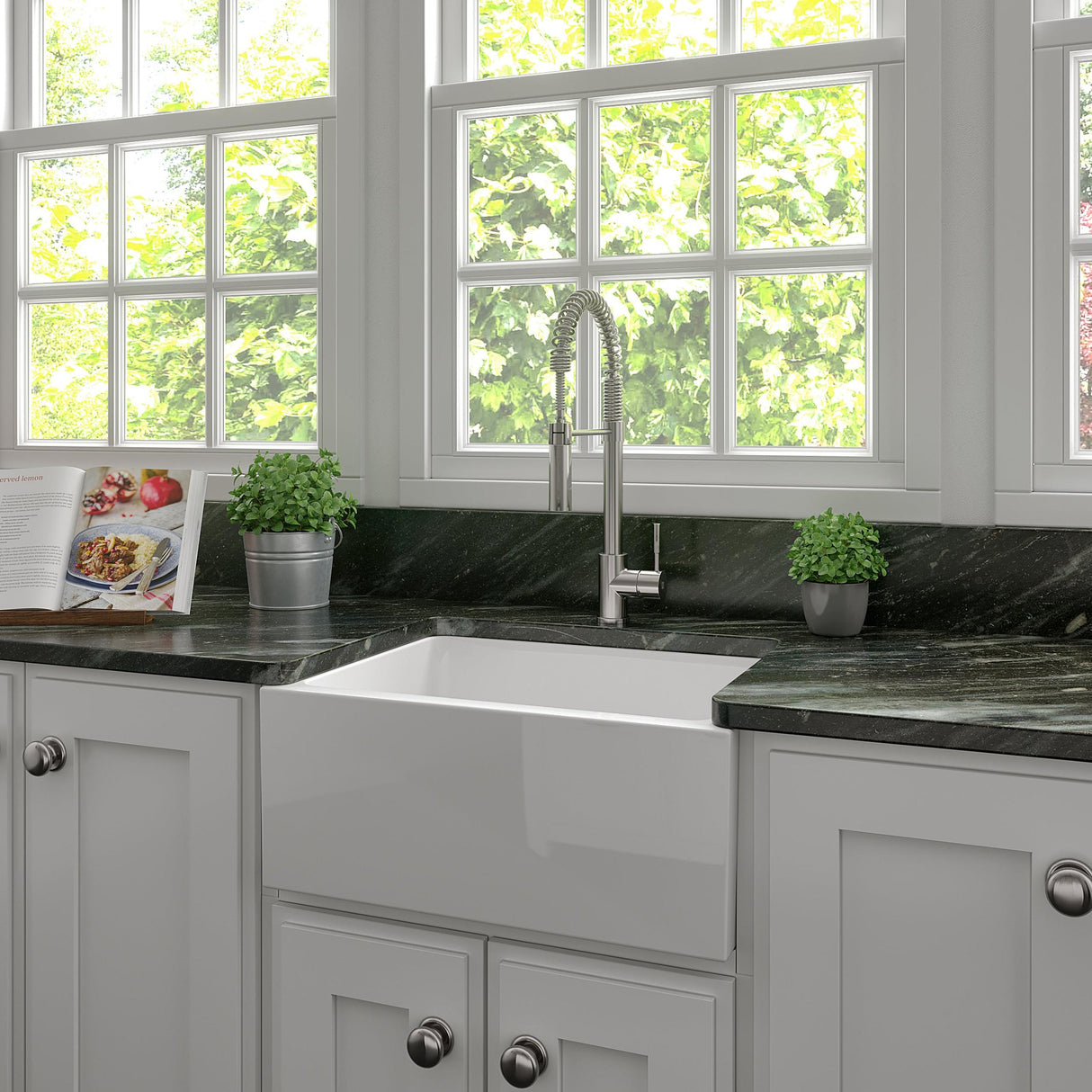 ZLINE 24 in. Venice Farmhouse Apron Front Reversible Single Bowl Fireclay Kitchen Sink with Bottom Grid in White Gloss (FRC5120-WH-24)