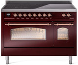 Nostalgie II 48 Inch Electric Freestanding Range in Burgundy with Copper Trim