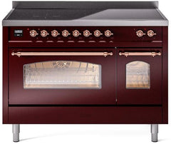 Nostalgie II 48 Inch Electric Freestanding Range in Burgundy with Copper Trim
