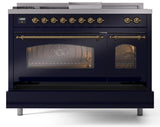 Nostalgie II 48 Inch Dual Fuel Natural Gas Freestanding Range in Blue with Brass Trim