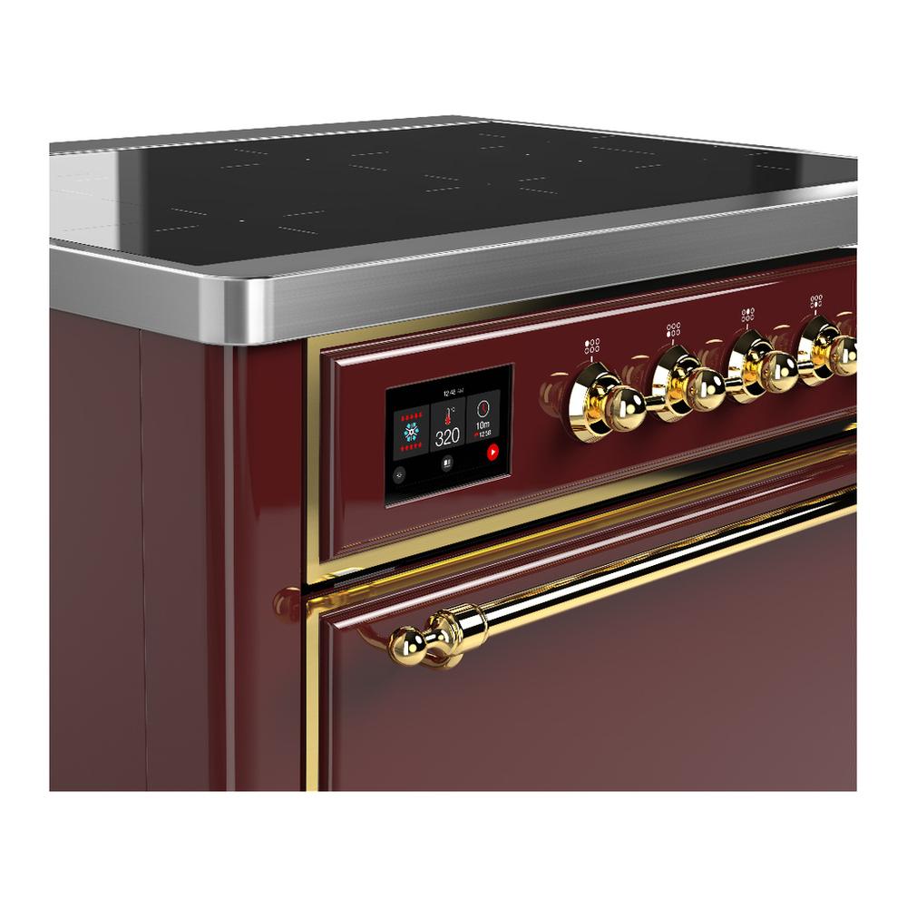 ILVE UMIB36QNR3BUG Majestic III 36 inch Induction Range with 6 Elements, 3.5 cu. ft. Total Oven Capacity (Solid Door, Burgundy, Brass)