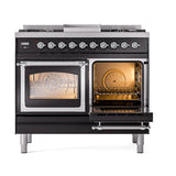 ILVE UND40FNMPBKCLP Nostalgie II Noblesse 40 inch Dual Fuel Range (Liquid Propane, Triple Glass Door, Glossy Black, Chrome)