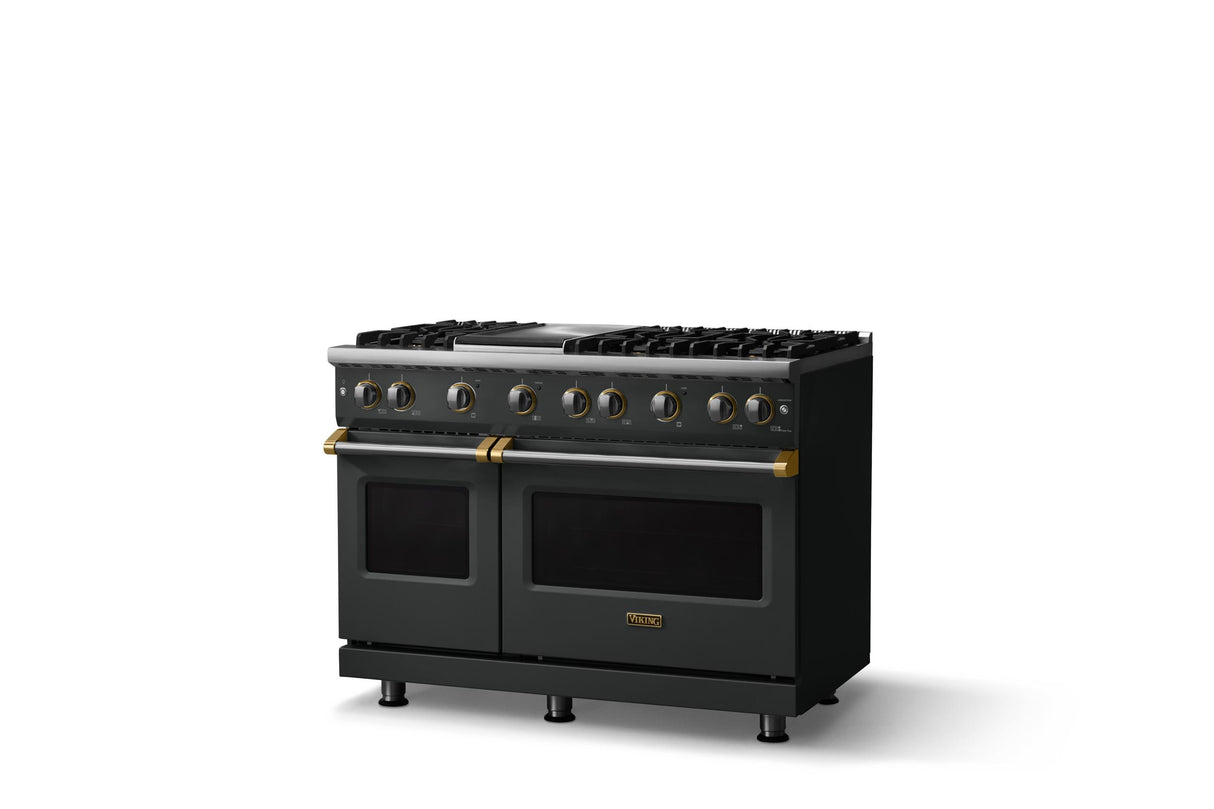 48"W. Sealed Burner Gas Range (Burner: 6g, Finish: Antique Bronze, Trim: Brushed Brass, Fuel: Propane)