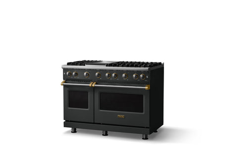 48"W. Sealed Burner Gas Range (Burner: 6g, Finish: Antique Bronze, Trim: Polished Chrome, Fuel: Propane)
