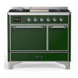 ILVE UMD40FQNR3EGC Majestic III 40 inch Dual Fuel Range with 6 Burners and Griddle, Dual Function Burner up to 25,000 BTU (Natural Gas, Solid Door, Emerald Green, Chrome)