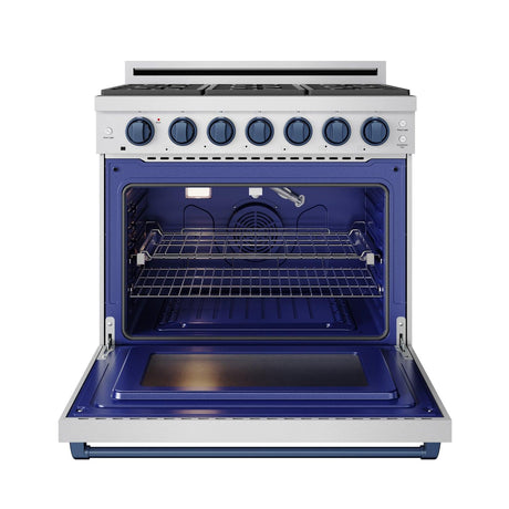 36 Inch Professional Gas Range With Precision Knob In Stainless Steel and Blue  Gordon Ramsay Series