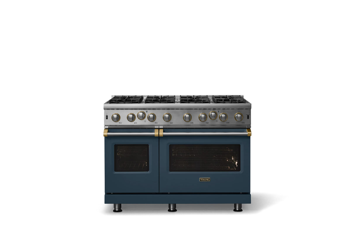 48"W. Open Burner Gas Range (Finish: Squall, Trim: Brushed Brass, Fuel: Propane)