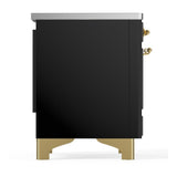 ILVE UMIB36NR3BKG Majestic III 36 inch Induction Range with 6 Elements, 3.5 cu. ft. Total Oven Capacity (Triple Glass Door, Glossy Black, Brass)
