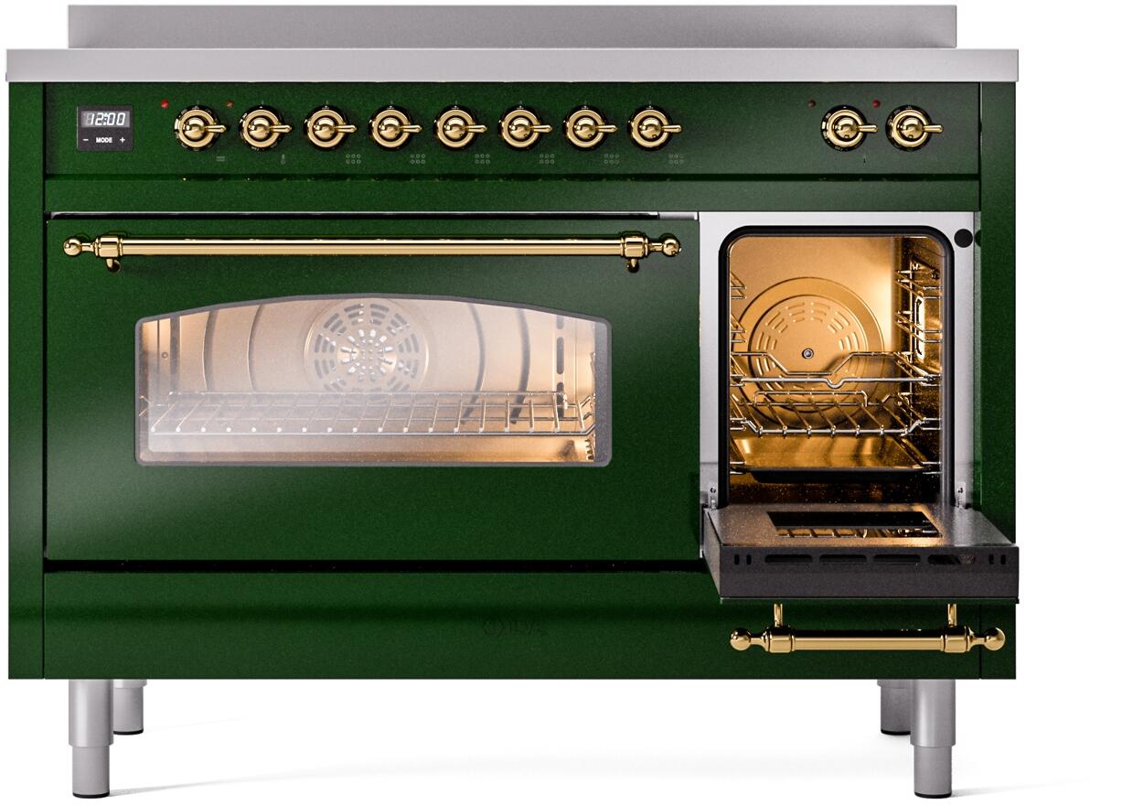Nostalgie II 48 Inch Electric Freestanding Range in Emerald Green with Brass Trim