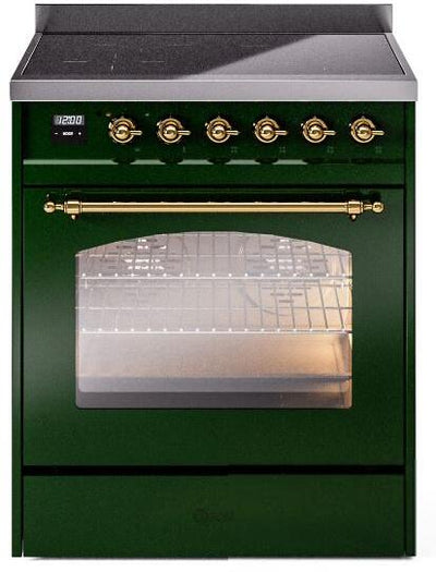 Nostalgie II 30 Inch Electric Freestanding Range in Emerald Green with Brass Trim