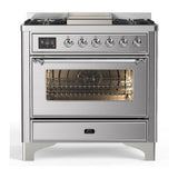 ILVE UM36FNR3SSCLP Majestic III 36 inch Dual Fuel Range with 6 Black Brass Burners and Griddle, Dual Function Burner up to 25,000 BTU (Triple Glass Door, Stainless Steel, Chrome, Liquid Propane)