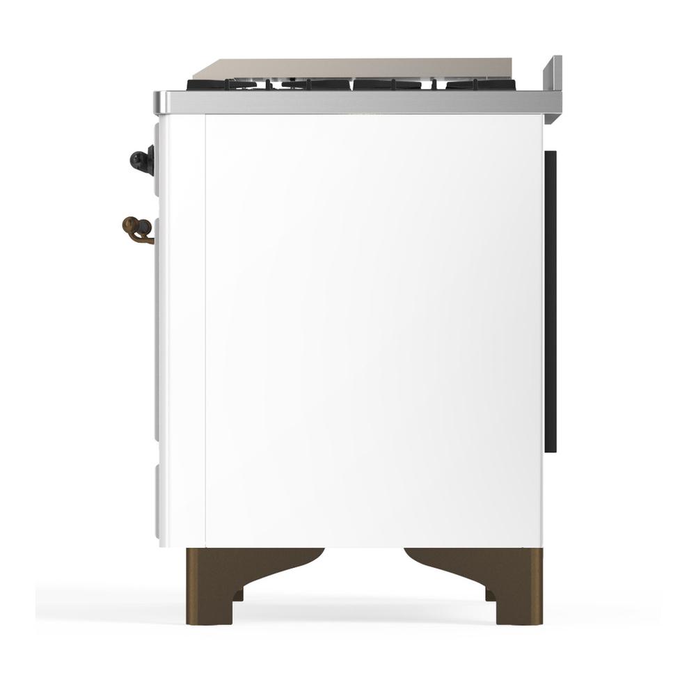 ILVE UM48FNR3WHBLP Majestic III 48 inch Dual Fuel Range with 8 Burners and Griddle, Dual Function Burner up to 25,000 BTU (Liquid Propane, Triple Glass Door, White, Burnished)