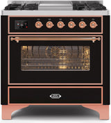 Majestic II 36 Inch Dual Fuel Liquid Propane Freestanding Range in Glossy Black with Copper Trim
