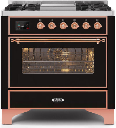 Majestic II 36 Inch Dual Fuel Liquid Propane Freestanding Range in Glossy Black with Copper Trim