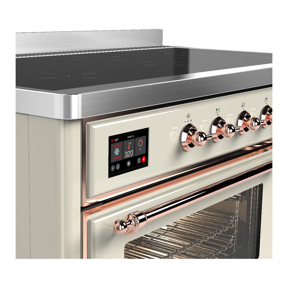 ILVE UMIB48NR3AWP Majestic III 48 inch Induction Range with 6 Elements, 5.02 cu. ft. Total Oven Capacity (Triple Glass Door, Antique White, Copper)