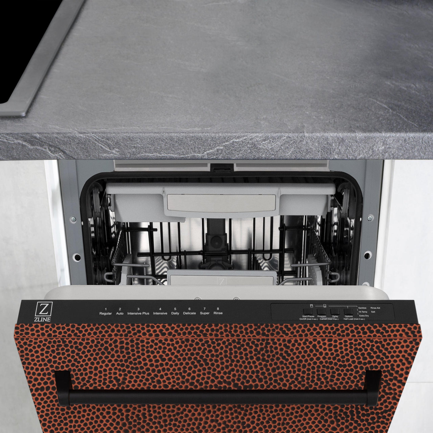 ZLINE 18" Tallac Series 3rd Rack Top Control Dishwasher with Traditional Handle, 51dBa [Color: Hand Hammered Copper]