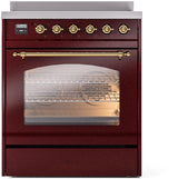 Nostalgie II 30 Inch Electric Freestanding Range in Burgundy with Brass Trim
