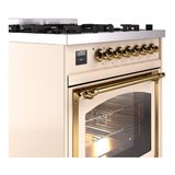 ILVE UN30NMPAWG Nostalgie II Noblesse 30 inch Dual Fuel Range (Natural Gas, Triple Glass Door, Antique White, Brass)