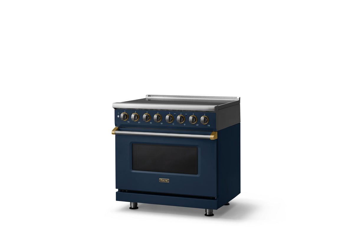 36"W. Induction Range (Finish: Slate Blue, Trim: Brushed Brass)