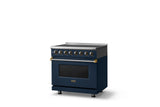 36"W. Induction Range (Finish: Slate Blue, Trim: Brushed Brass)