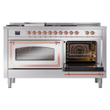 ILVE UN60FSNMPSSPLP Nostalgie II Noblesse 60 inch Dual Fuel Range (7 Sealed Burners + Griddle + French Top, Liquid Propane, Triple Glass Door, Stainless Steel, Copper)