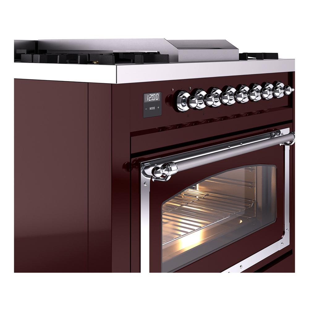 ILVE UN36FNMPBUC Nostalgie II Noblesse 36 inch Dual Fuel Range (Natural Gas, Triple Glass Door, Burgundy, Chrome)