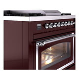 ILVE UN36FNMPBUC Nostalgie II Noblesse 36 inch Dual Fuel Range (Natural Gas, Triple Glass Door, Burgundy, Chrome)