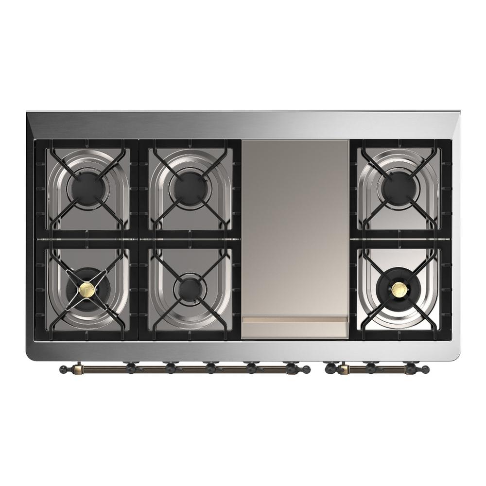 ILVE UM48FNR3EGB Majestic III 48 inch Dual Fuel Range with 8 Burners and Griddle, Dual Function Burner up to 25,000 BTU (Natural Gas, Triple Glass Door, Emerald Green, Burnished)