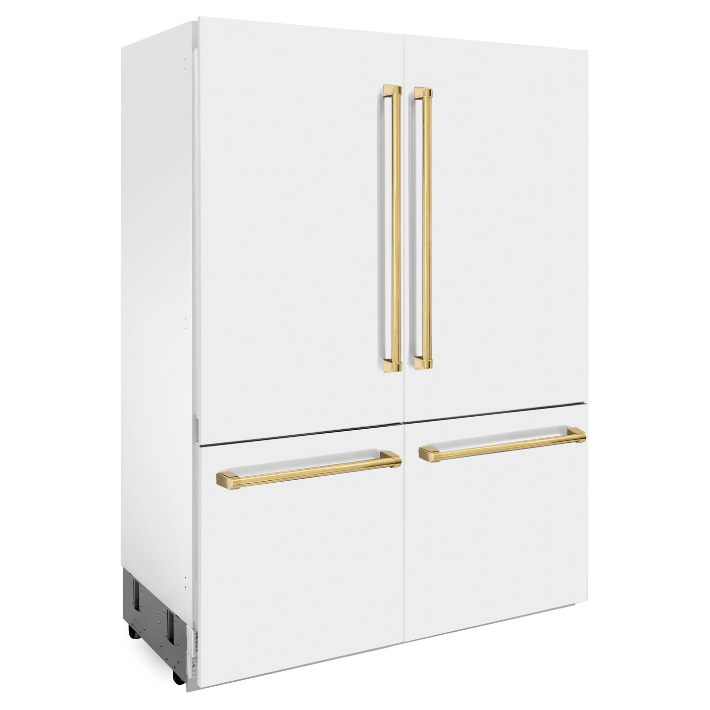 ZLINE 60" Autograph Edition 32.2 cu. ft. Built-in 4-Door French Door Refrigerator with Internal Water and Ice Dispenser in White Matte with Polished Gold Accents (RBIVZ-WM-60-G)
