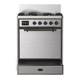 ILVE UM30QNR3SSBLP Majestic III 30 inch Dual Fuel Range with 5 Black Brass Burners, Dual Function Burner up to 25,000 BTU (Liquid Propane, Solid Door, Stainless Steel, Burnished)