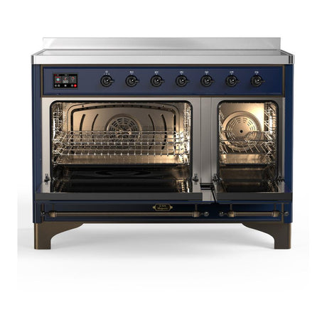 ILVE UMIB48NR3MBB Majestic III 48 inch Induction Range with 6 Elements, 5.02 cu. ft. Total Oven Capacity (Triple Glass Door, Midnight Blue, Burnished)
