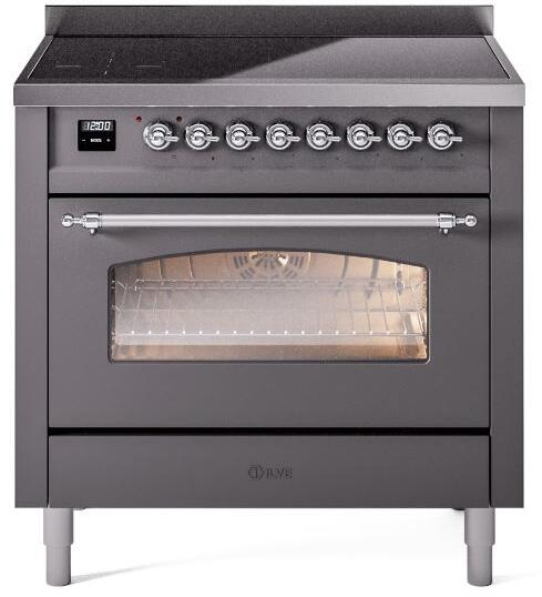 Nostalgie II 36 Inch Electric Freestanding Range in Matte Graphite with Chrome Trim