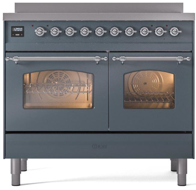 Nostalgie II 40 Inch Electric Freestanding Range in Blue Grey with Chrome Trim