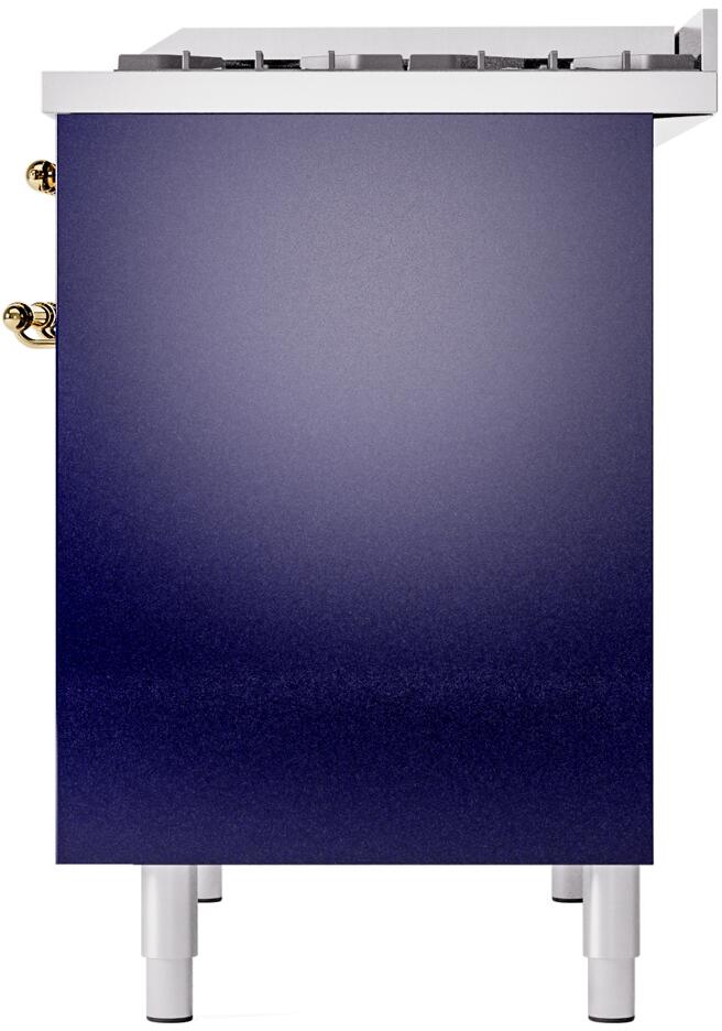 Nostalgie II 40 Inch Dual Fuel Natural Gas Freestanding Range in Blue with Brass Trim