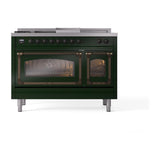 ILVE UN48FSNMPEGB Nostalgie II Noblesse 48 inch Dual Fuel Range (5 Sealed Burners + Griddle + French Top, Natural Gas, Triple Glass Door, Emerald Green, Burnished)