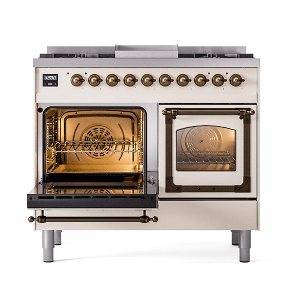 ILVE UND40FNMPAWBLP Nostalgie II Noblesse 40 inch Dual Fuel Range (Liquid Propane, Triple Glass Door, Antique White, Burnished)
