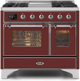 Majestic II 40 Inch Dual Fuel Liquid Propane Freestanding Range in Burgundy with Chrome Trim
