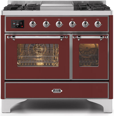 Majestic II 40 Inch Dual Fuel Liquid Propane Freestanding Range in Burgundy with Chrome Trim