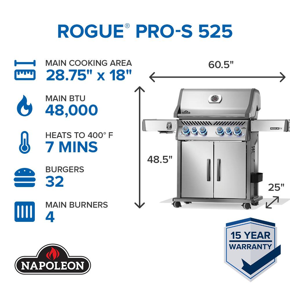 Rogue PRO-S 525 RSIB with Infrared Side and Rear Burner , Natural Gas, Stainless Steel