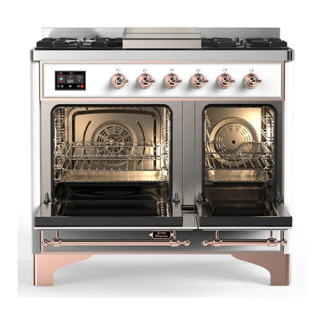 ILVE UMD40FQNR3WHP Majestic III 40 inch Dual Fuel Range with 6 Burners and Griddle, Dual Function Burner up to 25,000 BTU (Natural Gas, Solid Door, White, Copper)