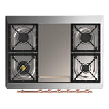 ILVE UM36FQNR3SSPLP Majestic III 36 inch Dual Fuel Range with 6 Black Brass Burners and Griddle, Dual Function Burner up to 25,000 BTU (Solid Door, Stainless Steel, Copper, Liquid Propane)