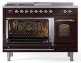 Nostalgie II 48 Inch Dual Fuel Liquid Propane Freestanding Range in Burgundy with Chrome Trim