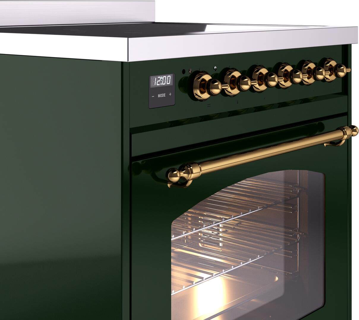 Nostalgie II 30 Inch Electric Freestanding Range in Emerald Green with Brass Trim