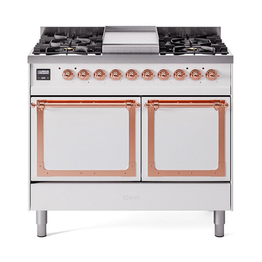 ILVE UND40FQNMPWHP Nostalgie II Noblesse 40 inch Dual Fuel Range (Natural Gas, Solid Door, White, Copper)