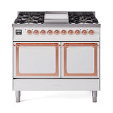 ILVE UND40FQNMPWHP Nostalgie II Noblesse 40 inch Dual Fuel Range (Natural Gas, Solid Door, White, Copper)