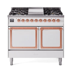 ILVE UND40FQNMPWHP Nostalgie II Noblesse 40 inch Dual Fuel Range (Natural Gas, Solid Door, White, Copper)