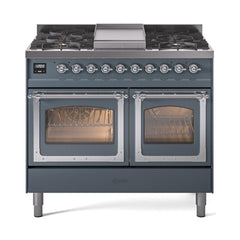 ILVE UND40FNMPBGC Nostalgie II Noblesse 40 inch Dual Fuel Range (Natural Gas, Triple Glass Door, Blue Grey, Chrome)