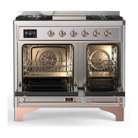 ILVE UMD40FQNR3SSPLP Majestic III 40 inch Dual Fuel Range with 6 Burners and Griddle, Dual Function Burner up to 25,000 BTU (Liquid Propane, Solid Door, Stainless Steel, Copper)