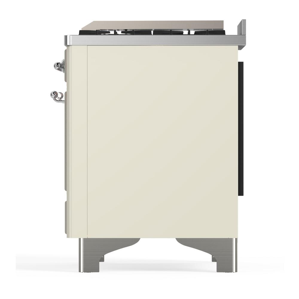 ILVE UM36FQNR3AWCLP Majestic III 36 inch Dual Fuel Range with 6 Black Brass Burners and Griddle, Dual Function Burner up to 25,000 BTU (Solid Door, Antique White, Chrome, Liquid Propane)