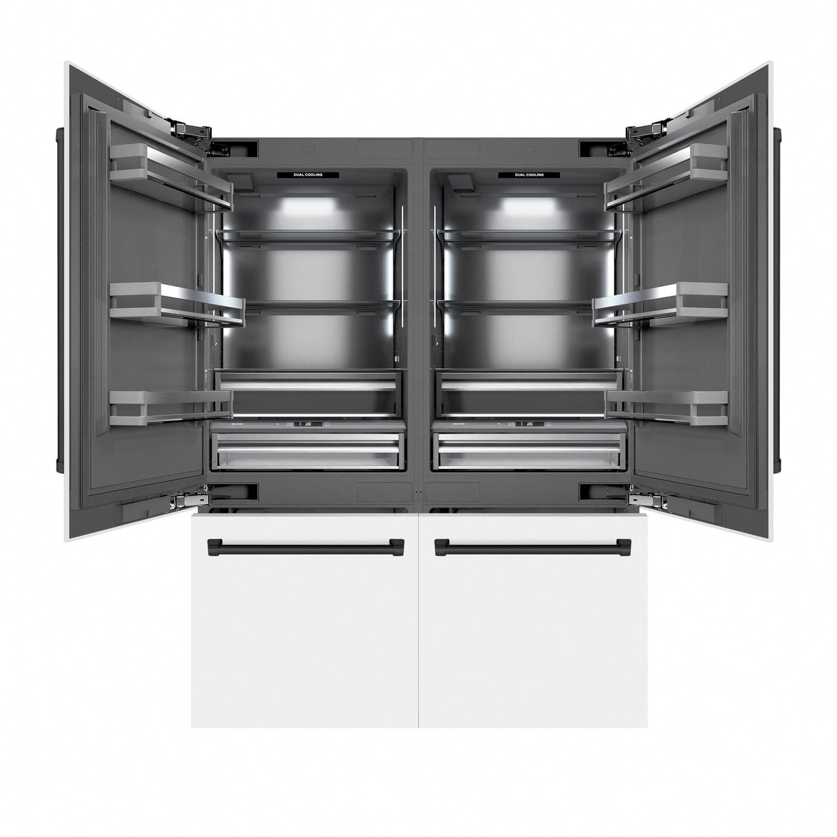 ZLINE Autograph Edition 60 in. 32.2 cu. ft. French Door Built-In Bottom Freezer Refrigerator with Water Dispenser and Ice Maker in White Matte with Graphite Gray Interior and Matte Black Accents (GRBIVZ-WM-60-MB)